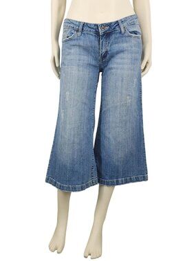 Women's Ci Sono USA Wide Leg Denim Capri Jeans Stretch Size 9 Embroidered Pocket